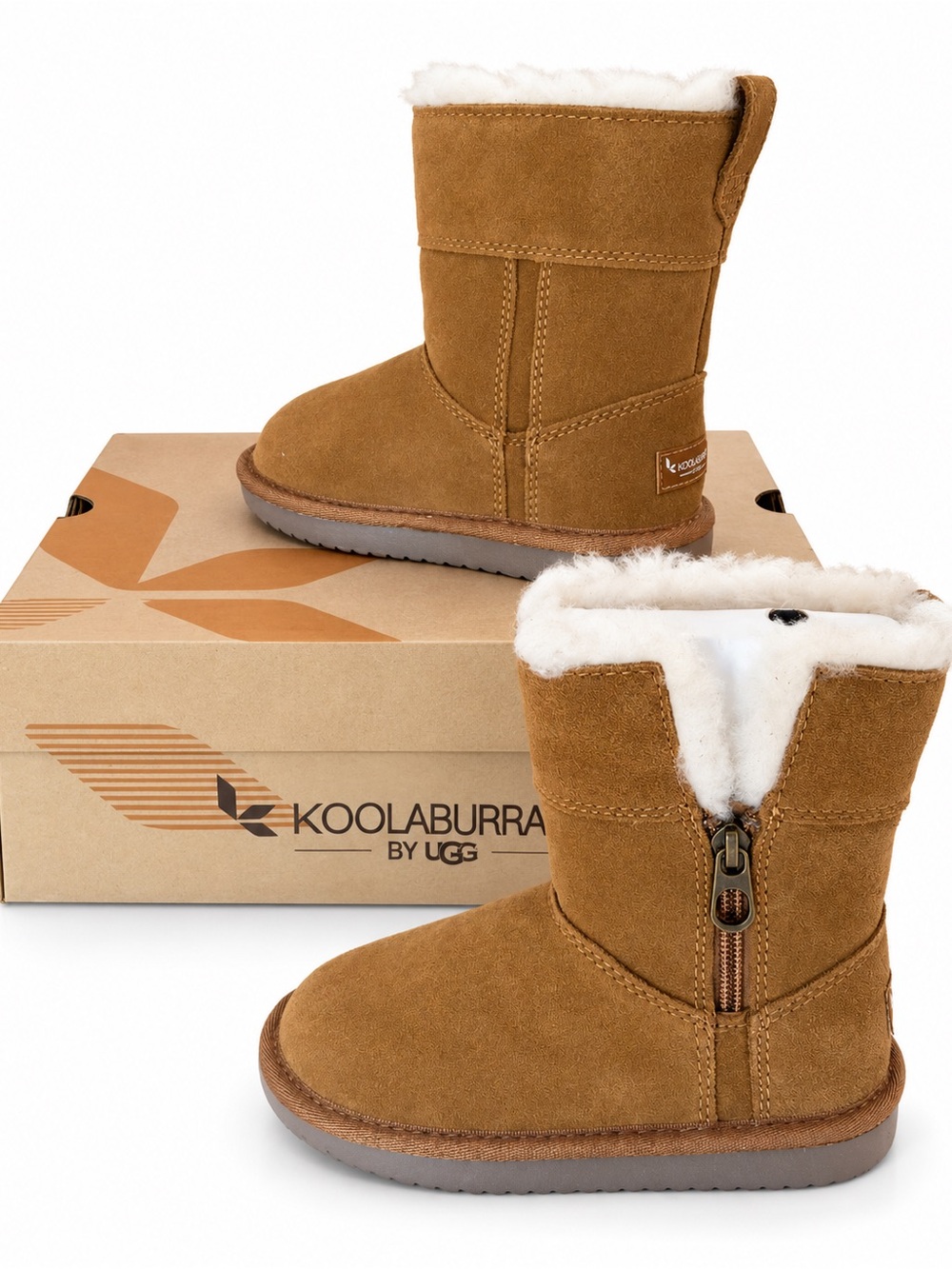NWB - Koolaburra Kids Chestnut Suede Shearling-Lined Zip Boot